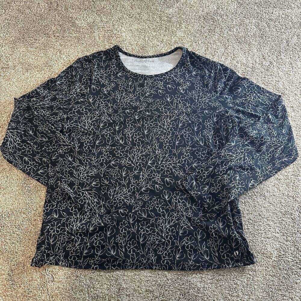 Hang Ten Ladies Floral Black UPF 50+ Top UV Protection Size XXL Long Sleeve Tee